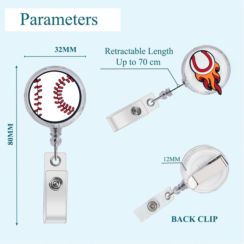 Baseball Badge Reel - Cute Retractable ID Holder for Nurses,