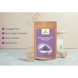 YASHU Pure Brazilian Volcanic Purple Clay for Skin Glow | Age Defying Face Pack Powder | De-Tan & Skin Brightening Pack of 2 (200Gm)