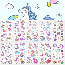 Children's Tattoo Set, 10 Sheets Unicorn Tattoo Set, Temporary Tattoos, Children's Stickers, Waterproof Children's Tattoos, Unicorn Stickers for Girls/Boys, Children's Birthday Party Bag Party (Unicorn)