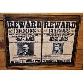 Vintage Frank and Jesse James Wanted Poster - Wooden Sign