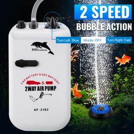 Feekoon Battery Powered Portable Aquarium Air Pump, 2 Speed Bait Aerator Pump Fish Tank Bubbler with Accessories Fits Most Bait Buckets for Fish Tank, Outdoor Fishing, Power Outages and Emergency