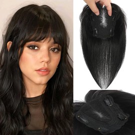 HVVZOY Hair Toppers for Women Real Human Hair, 360° 3D Real Human Hair Toppers for Women with Thinning Hair Clip in Bangs Big Coverage 12 Inch Hair Topper Hairpieces