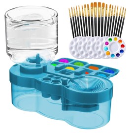 OYANIA Limpiador de Pinceles de Pintura con Bandeja de 5 Bintura y 20 Cepillos,con Depósito de Agua Maquina Limpiadora de Brochas, Limpiador con Depósito de Agua Enjuagador de Pinceles, （Azul）