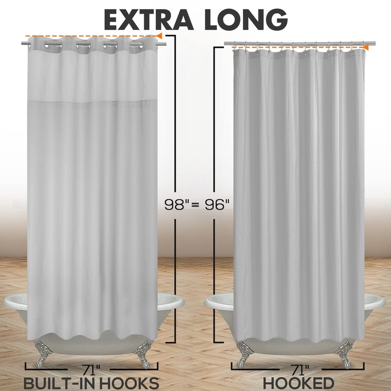 Extra Long No Hook Slub Textured Shower Curtain with Snap-in