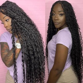 Boho Box Braids Crochet Hair with Human Hair Curls For Braiding Hair Pre-looped Box Braids With Human Hair Curly Ends Natural Color 14Inch 2Packs 80Strands