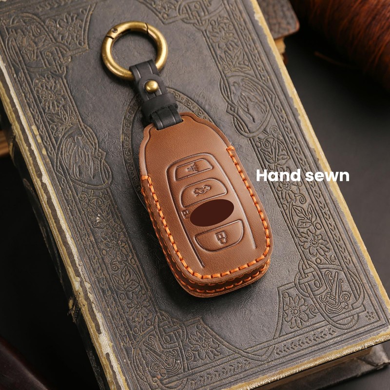 OLLEN Screws-Free Premium Leather Key Fob Cover, Fit for Subaru