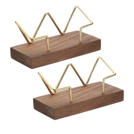 PATIKIL Business Card Holder for Desk, 2 Pack Wood Business Card Holders Wooden Card Stand Organizer Cards Display, for Office Exhibition Dark Brown