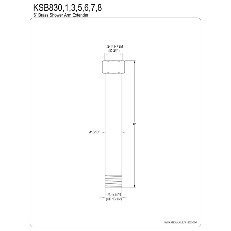 Kingston Brass KSB837 6-Inch Extender, 13/16'' (L) x 13/16'' (W)