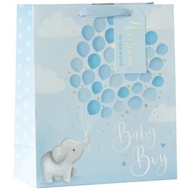 Design By Violet Blue Baby Boy Paper Gift Bag With Gift Tag Baby Shower Newborn Gift Wrap Occasion Present Medium
