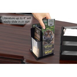 Marketing Holders Rotating Brochure Holder for 4 Inch Wide Trifolds 4 Pocket Black and Clear Acrylic Spinning Countertop Organizer for Rack Cards and Takeout Menus