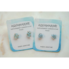 Aquamarine Gemstone Stud Earrings, Natural Aquamarine, Aquamarine Jewelry, 18K Gold or Silver Plated, Push Back Closure, Stone Earrings, Blue Earrings, Raw Crystal Earrings, Birthstone Earrings
