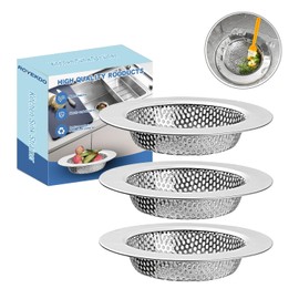 ROYEKDO 3PC Kitchen Sink Strainer Stainless Steel with CoarseVesh | 4.4 inch Wide Rim Drain Strainer | Fits Standard Sinks &Garbage Disposals (Silver)