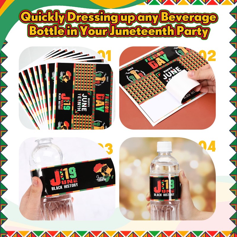 Sabary 48 Pcs Happy Juneteenth Water Bottle Labels June 19th