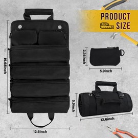 Tool Bag, Tool Bags for Men, Heavy Duty Tool Organizer, Portable Roll Up Tool Bag Gifts For Him, Mechanic, Electrician and Hobbyist, Car Tool Roll Organizer - Black