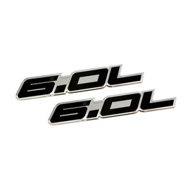 ERPART 6.0L Liter in Black on Silver Highly Polished Aluminum Car Truck Engine Swap Nameplate Badge Logo Emblem Compatible with Ford Excursion F250 F350 Diesel Super Duty Powerstroke (Pack of 2)