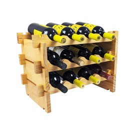 arborishthink - 12 Bottle Stackable Modular Wine Rack Wine Storage Rack Solid Bamboo Wine Holder Display Shelves, Wobble-Free (Eight-Tier, 12 Bottle Capacity)