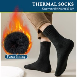 Josnown 5 Pairs Men's Thermal Socks - Thick Cushioned Lining, Cosy Warm Winter Wool Crew Boot Socks for Working, Hiking, Walking, Skiing, Indoors and Outdoors, UK Sizes 6-11.