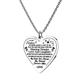 Haoflower Necklace To My Sister Necklace Heart Pendant Necklace for Teen Girls Woment Christmas Gift Jewelry Birthday GIfts