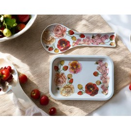 Ladle Rest + Tray Set, 2 Pcs Spoon Rest with Tray, Kitchen Accessories, Multipurpose Kitchen Utensils Set (Spring)