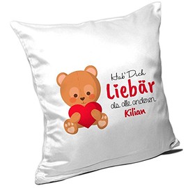 Cushion with Name Kilian and Cute Bear with Heart – Valentine's Day For Lovers
