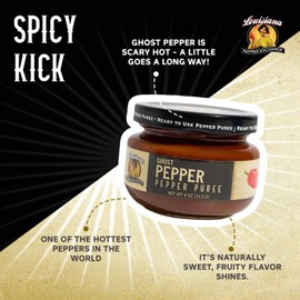 Louisiana Pepper Exchange Ghost Pepper Puree Sauce, Super Hot Chili Spicy Flavor Seasoning, Plant-Based, Gluten-Free, Replaces Ghost Pepper Powder, 2-Pack