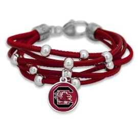 FTH South Carolina Gamecocks Leather Strand Bracelet with Logo and Lobster Clasp