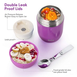 WayEee Food Flask, Stainless Steel King Food Jar with Folding Spoon-450ml (Purple)