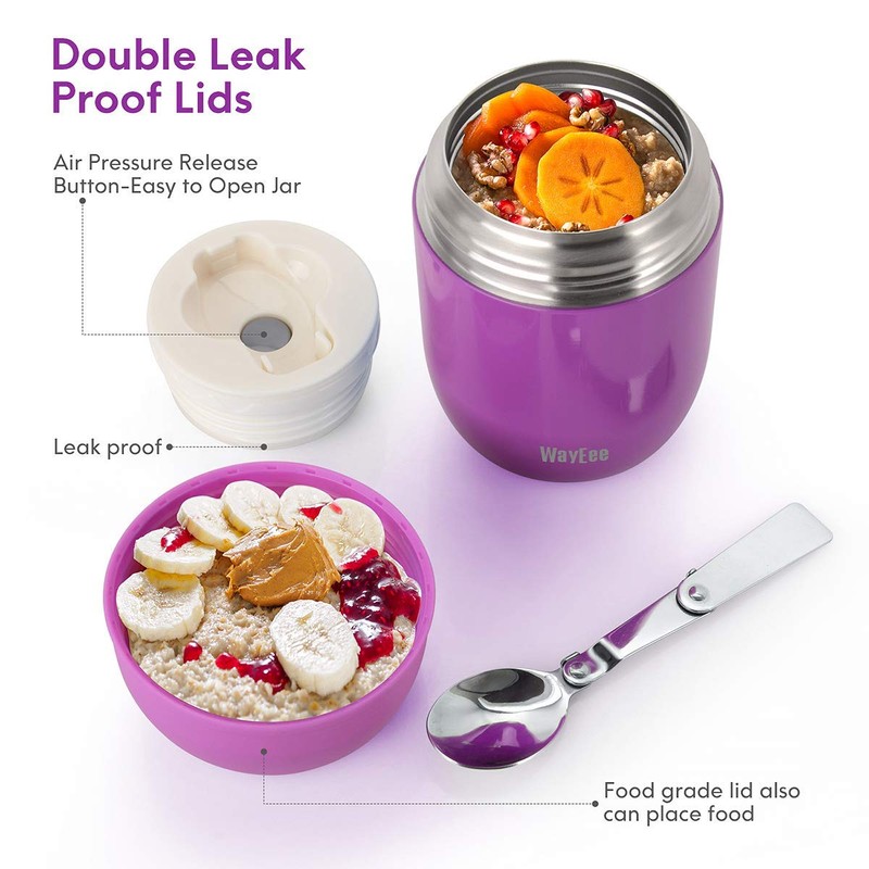 WayEee Food Flask, Stainless Steel King Food Jar with Folding