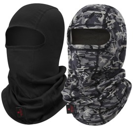 LANLFY 2PCS FR Balaclava Face Mask Flame Resistant for Welding Construction Firefighters OSHA Compliant Heat Spark Protection Breathable Stretch Fit Head Cover Camo/Black One Size