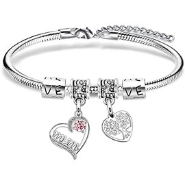 Ghloyza Mum Bracelet From Son Daughter Heart Pendant Birthday Gift For Mom Mothers Day Gift Mother Jewellery Bracelet For Women (Pink)
