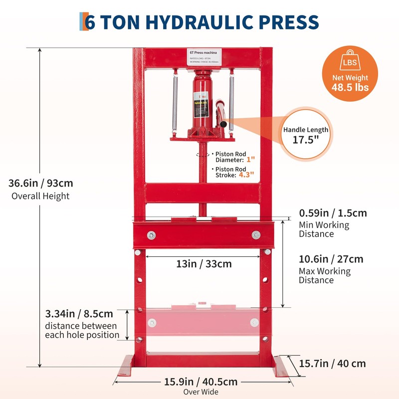 GarveeTech Hydraulic Press, 6 T Heavy Duty H-Frame Garage Floor
