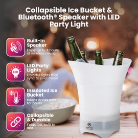 LUMl-Chill Portable Collapsible Ice Bucket for Wine, Soda, Drinks with Built in Wireless Bluetooth Speaker - Party LED lights