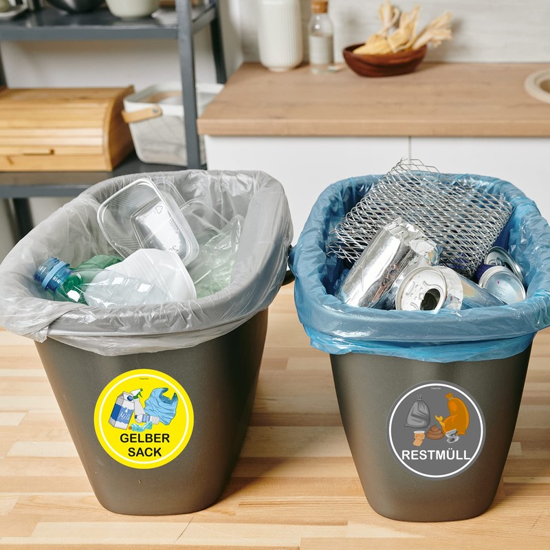 Set of 6 Waste Separation Stickers, Scratch- and Weatherproof, Finest