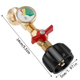 Propane Refill Adapter with Valve & Gauge, Gas Cylinder Filling Connector with Glow In The Dark Meter, Ball Valve Gas Tank Gas Connector, Gas Cylinder Accessories