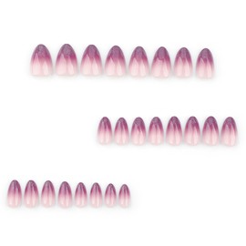 Almond Press On Nails Short, Almond Fake Nails Long Lasting, Glossy Stick On Nails in 12 Sizes - 24 Nail Kit, False Nail Full Cover Nails Press Ons for Women (Purple Glitter, 24 Pcs)