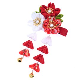 Kimono clásico japonés con borla de flores, clip para el pelo, accesorio para el pelo, decoración para novia, boda, Hanfu, cosplay, accesorio para el pelo, decoración (rojo)
