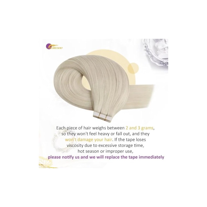 Moresoo Tape Extensions Echthaar Blond, Invisible Tape in Extensions 35cm