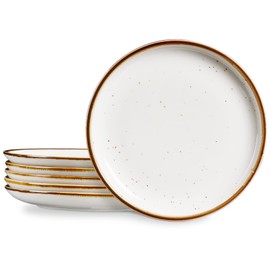 ONEMORE 10.5 Inch Ceramic Dinner Plate - Large Stoneware Dish Set of 6, Dessert Salad Plates, Microwave, Dishwasher and Oven Safe, Easy to Clean, Rustic and Speckled Style Dinnerware, Creamy White