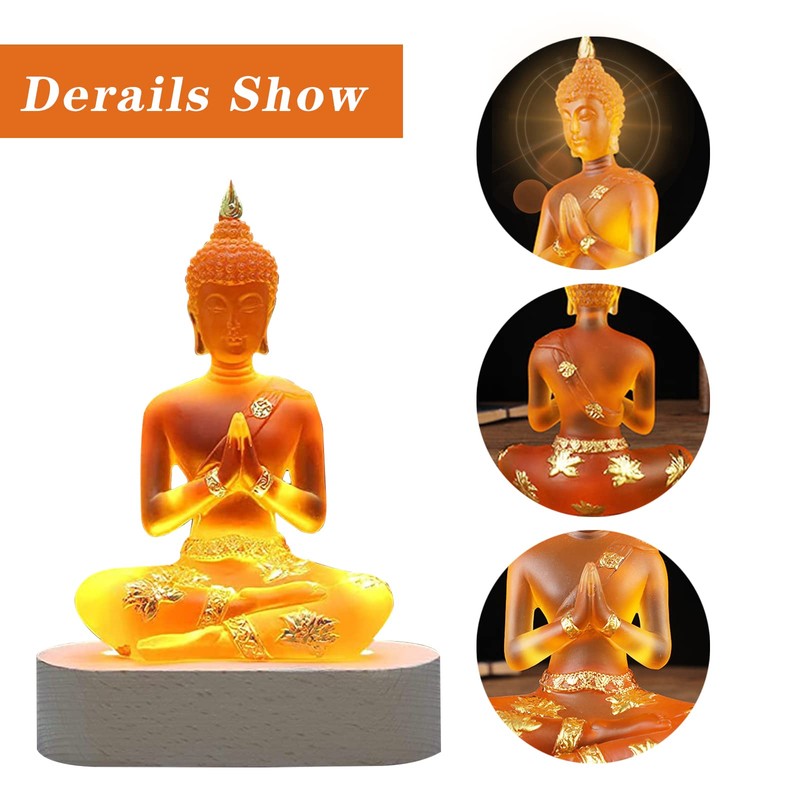 YUEFUDU 7-inch Buddha Statue Collection with LED lamp Base -