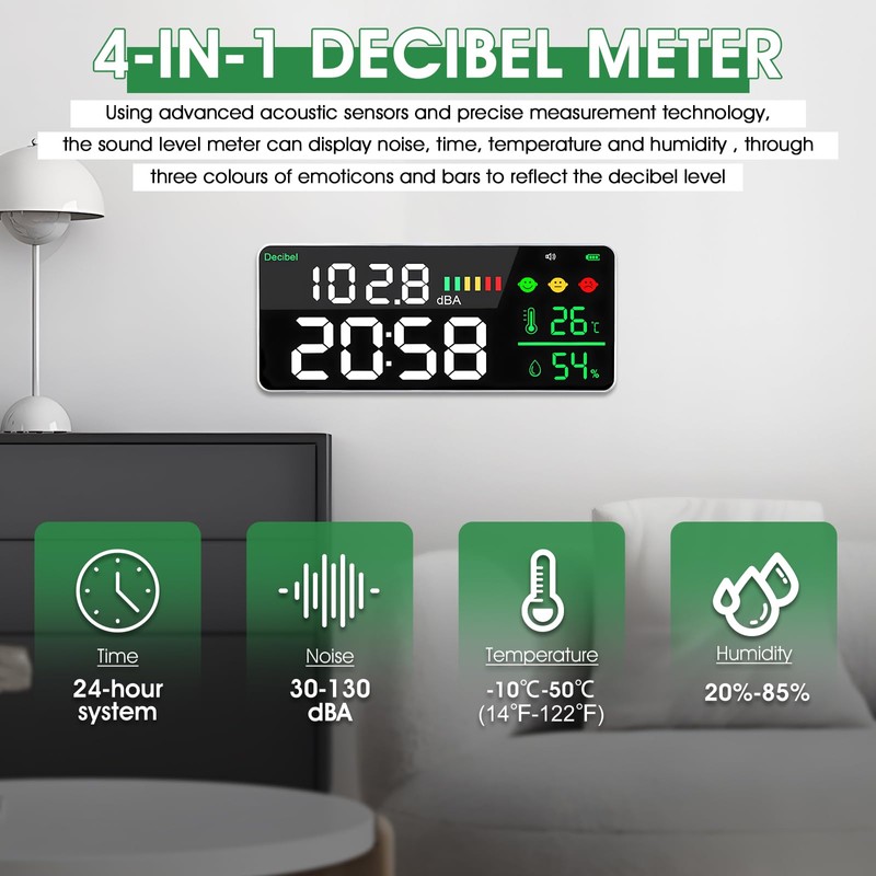 Decibel Sound Meter LED Screen Brightness Adjustment 30-130dBA Sound Level