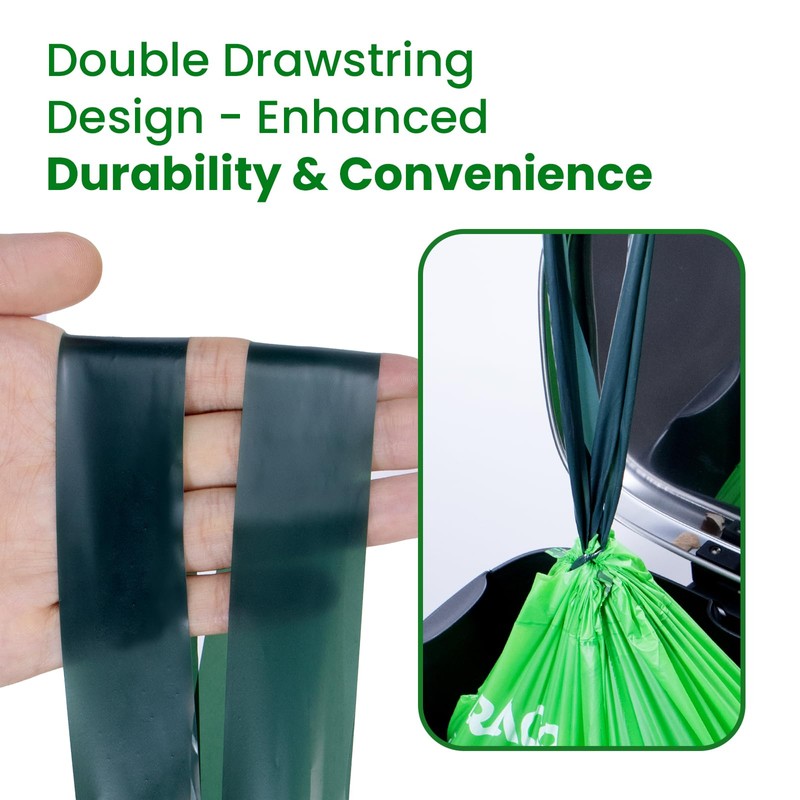 TERRACOR 13 Gallon Compostable Trash Bags Drawstring, Heavy Duty Extra