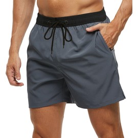 Tyhengta Mens Swim Trunks Quick Dry Stretch Shorts with Zipper Pockets and Mesh Lining Grey 34