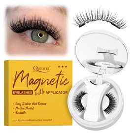 QUEWEL Magnetic Eyelashes Natural Look, 1 Pair Reusable Magnetic Lashes with Applicator, No Glue Needed Eyelashes Kit Easy to Apply and Remove(NZCX-A)