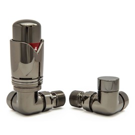 Hot Flow Black Nickel Marella 3 Modern Thermostatic Radiator Valve Corner TRV. Includes Corner TRV Body, Wheel Head & Lock Shield for Quick & Easy Temperature Control.