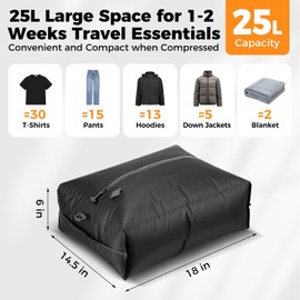 HONKID Travel Vacuum Bags with Pump 25L Compression Packing Cubes for Carry On Suitcases Backpack Luggage Odor & Waterproof Anti-Rip Reusable Vacuum Seal Bags for Clothing Travel Essentials - 3 Pack
