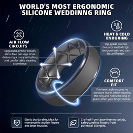 Egnaro Inner Arc Ergonomic Breathable Design, Silicone Rings Mens with Half Sizes, 7 Rings / 6 Rings / 5 Rings / 4 Rings / 1 Ring Rubber Wedding Bands, 8.5mm Wide-2mm Thick, 9-9.5(21.66mm)