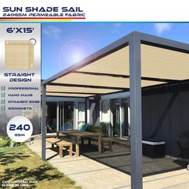 Windscreen4less Straight Edge Sun Shade Sail 6' x 15' Sun Shade Canopy Cover Outdoor with Grommets D-Ring UV Block for Pergola Backyard Patio (Sand)