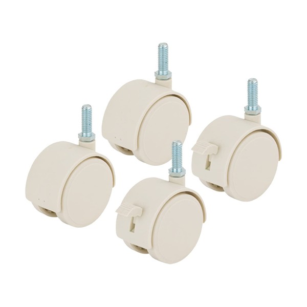 Doshisha EHE-CS4P Luminous Rack Steel Rack Parts, Large Nylon Casters Set of 4, Smooth Movement with Stoppers x 2, No Stopper x 2, White, Screw Type, Pole Diameter 1.0 inches (25 mm), Caster Diameter 2.4 inches (60 mm), Height 2.7 inches (6.8 cm)