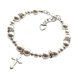 Sterling Silver Cross Bracelet, Pearl Bracelet, First Communion Confirmation Gifts for Girls Pearl Bracelet, Christian Jewelry