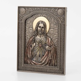Veronese Design - Placa de pared con acabado en bronce para el corazón sagrado de Jesús de 7 1/2 pulgadas